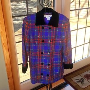 Carlisle Multicolor Plaid Wool Lined‎ Sz. 6 Blazer/Jacket with Black Accents